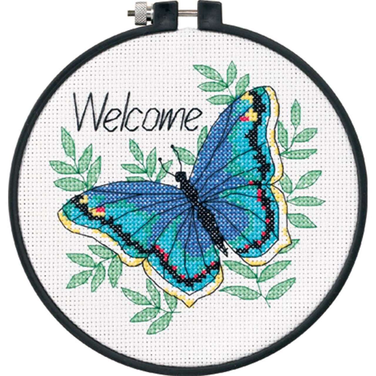 DIY Dimensions Welcome Butterfly Spring Summer Counted Cross Stitch Hoop Kit